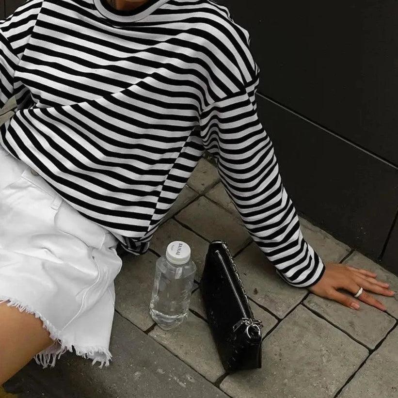 My Side of Town Striped Long Sleeve Top - Black & White / S - Mermaid Way