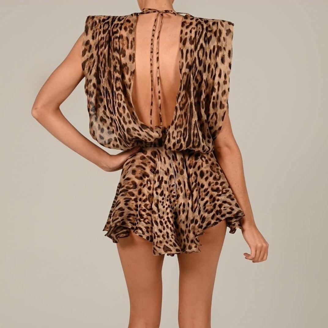 My Wild Side Deep Plunge Mini Dress - Leopard / S - Mermaid Way