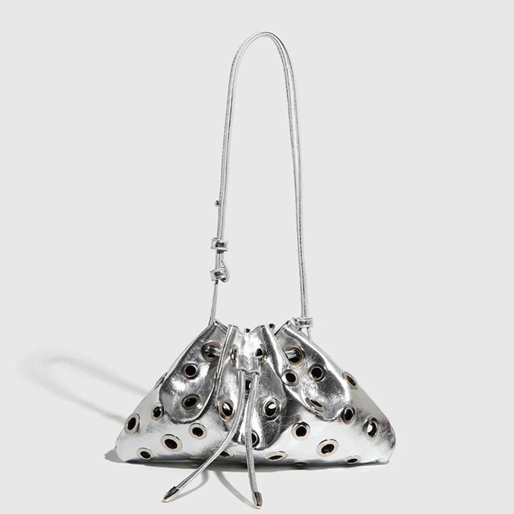 Nova Core Hollow Rivet Shoulder Bag - Black - Mermaid Way