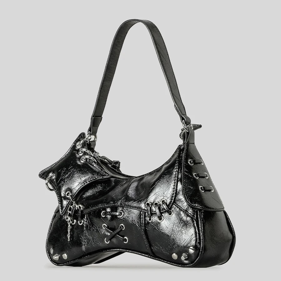 Noxen Vintage Rivet Shoulder Bag - Black - Mermaid Way