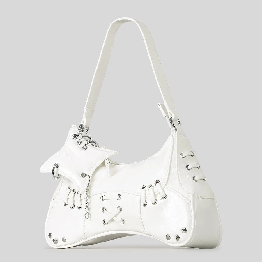 Noxen Vintage Rivet Shoulder Bag - White - Mermaid Way
