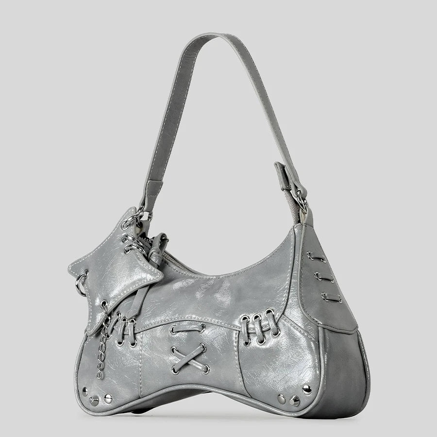 Noxen Vintage Rivet Shoulder Bag - Gray - Mermaid Way