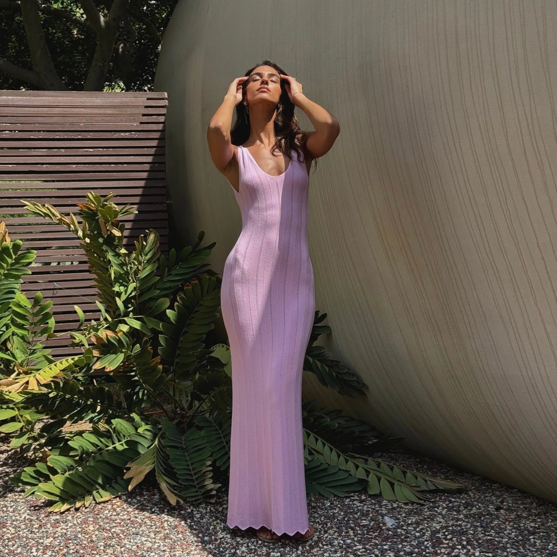 Nyx Knitted Backless Maxi Dress - Pink / S - Mermaid Way