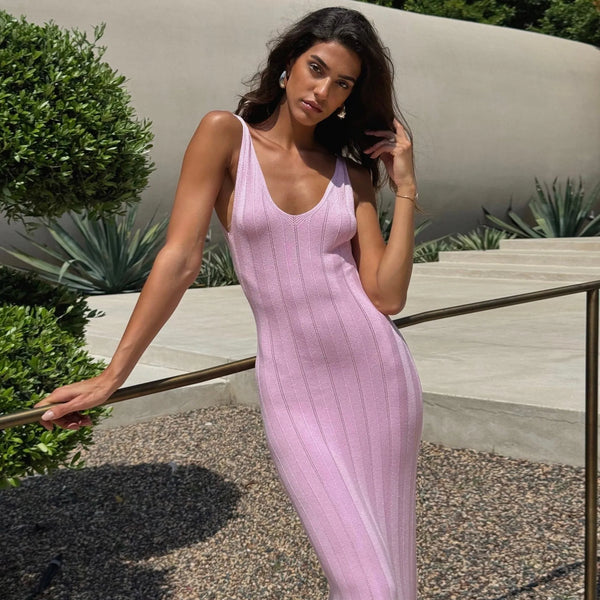 Nyx Pink Backless Knitted Maxi Dress