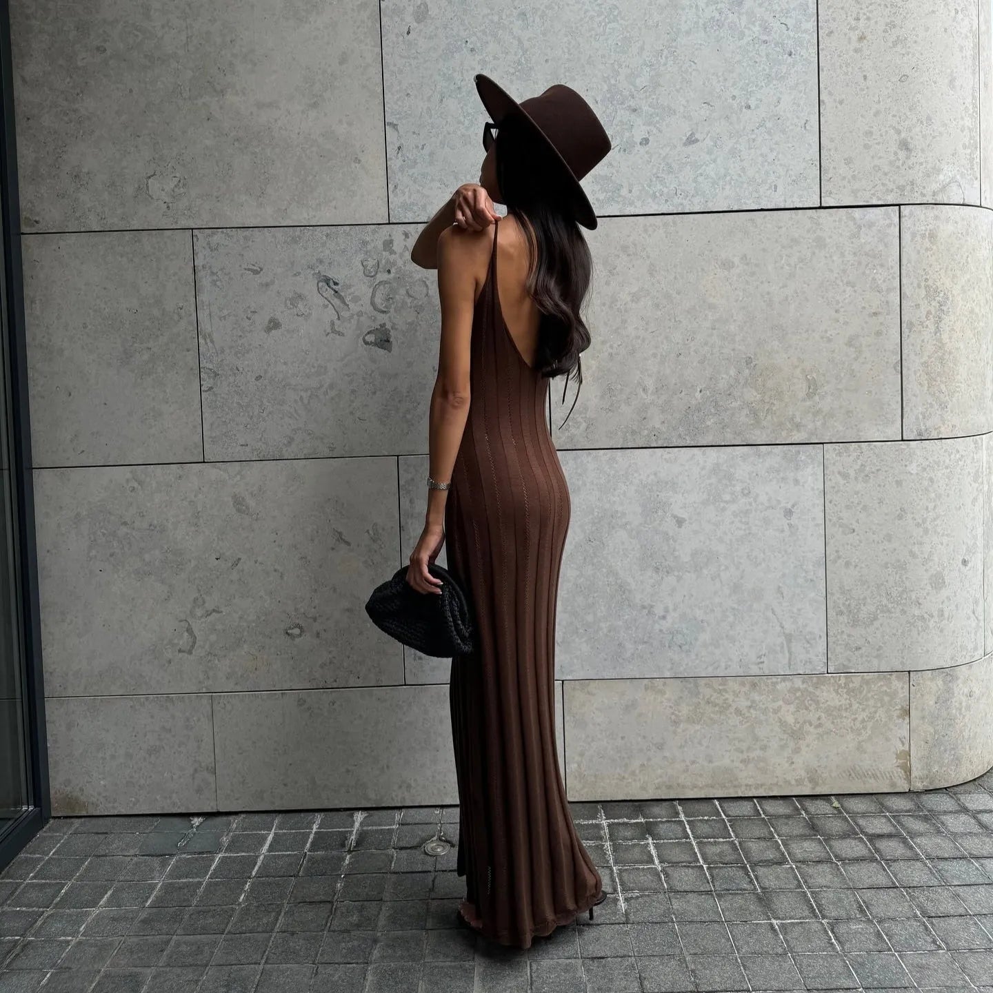 Nyx Knitted Backless Maxi Dress - Brown / S - Mermaid Way