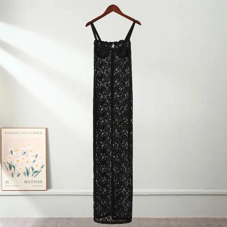 Oh My Lace Sheer Maxi Dress - Black / S - Mermaid Way