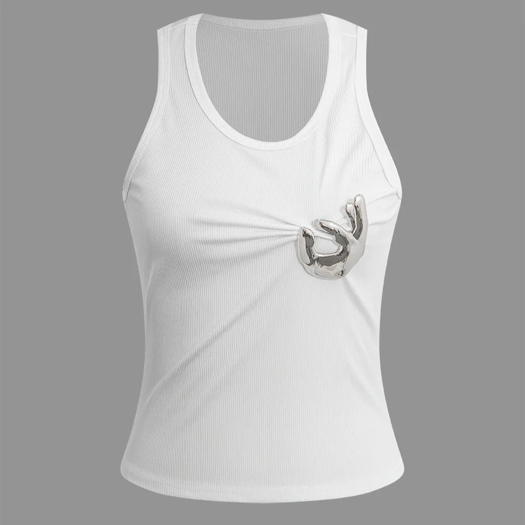 OK Emoji Embellished Cotton Tank Top Mermaid Way
