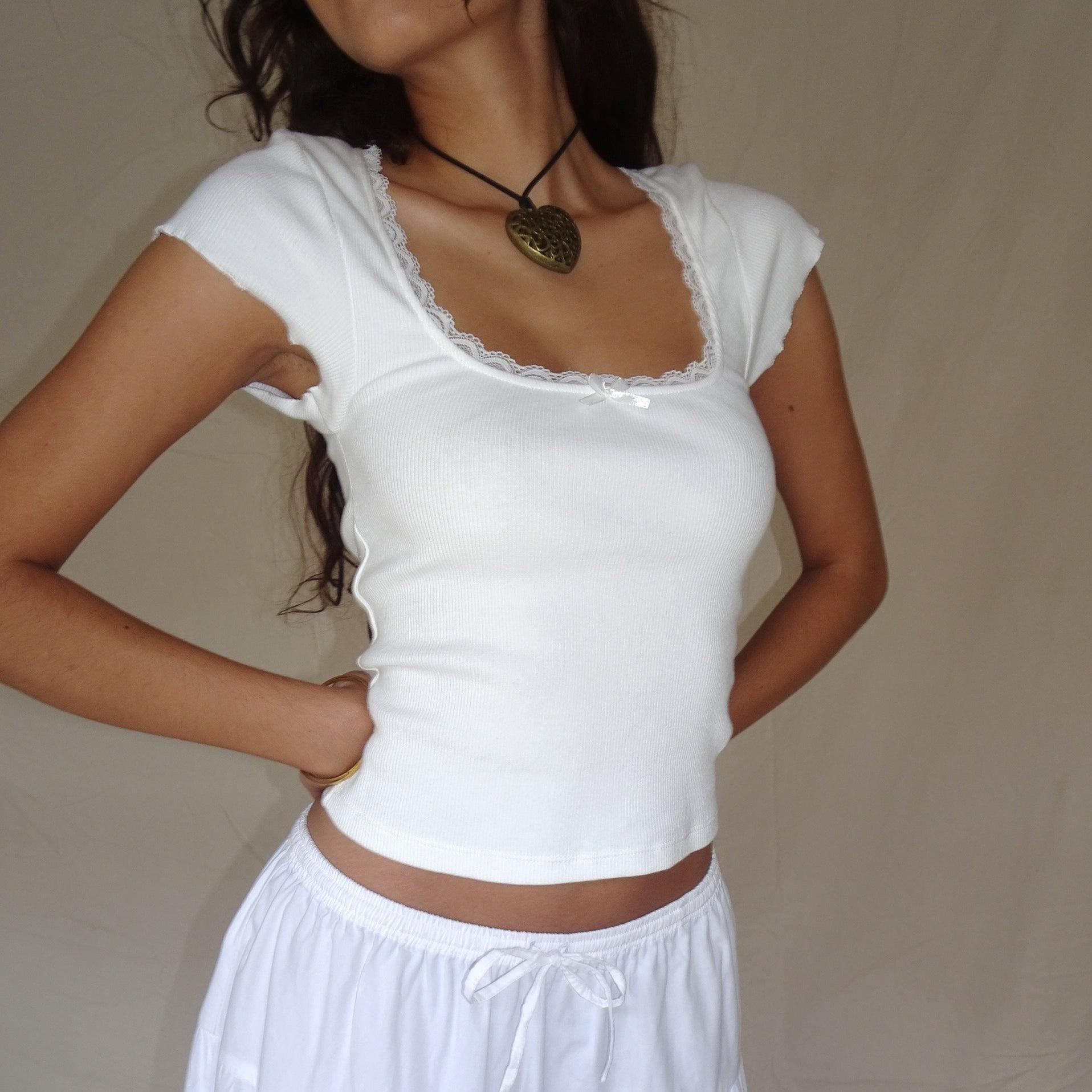 One And Only Lace Trim Ribbed Top - White / S - Mermaid Way