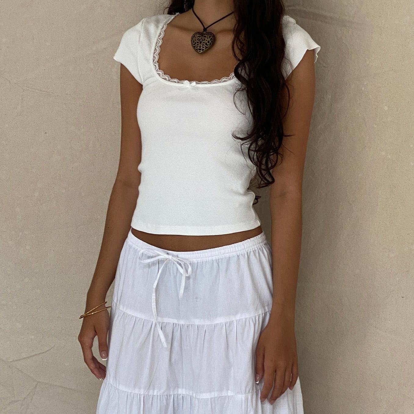 One And Only Lace Trim Ribbed Top - White / S - Mermaid Way