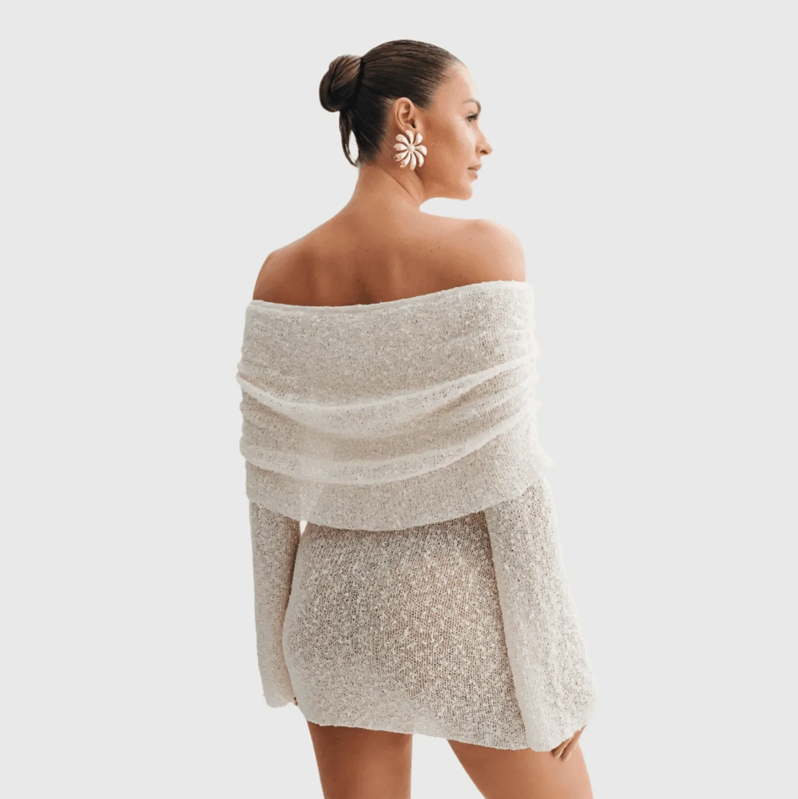 One Kiss Off Shoulder Boucle Mini Dress - White / S - Mermaid Way