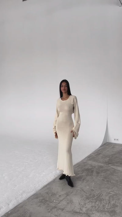 Vanilla Kiss Ivory Cloud-Knit Open Back Maxi Dress-