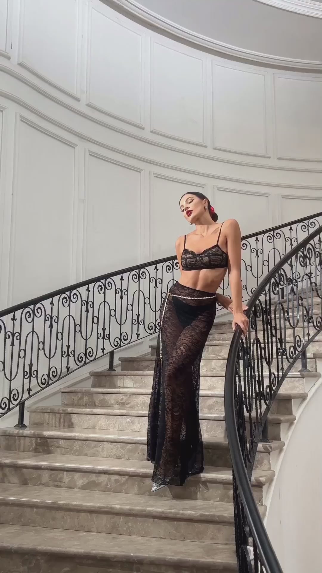 Mon Ami Black Lace Maxi Skirt Set - Mermaid Way Video