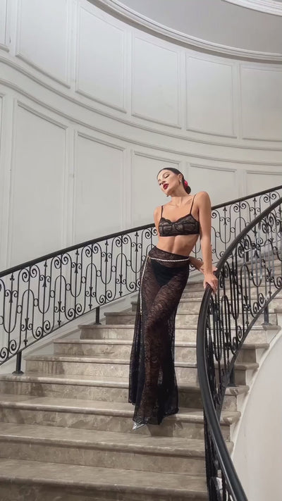 Mon Ami Black Lace Maxi Skirt Set - Mermaid Way Video