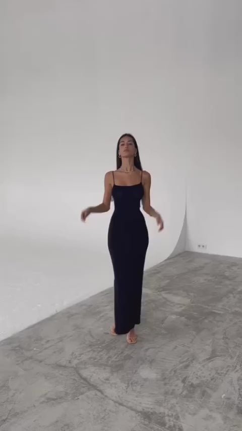 Bare Muse Black Cloud-Knit Maxi Dress