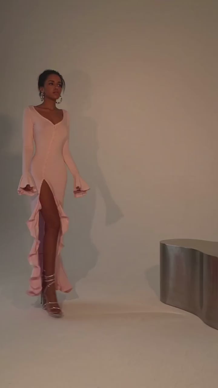 Good Girl Ruffled Midi Dress - Pink / S - Mermaid Way