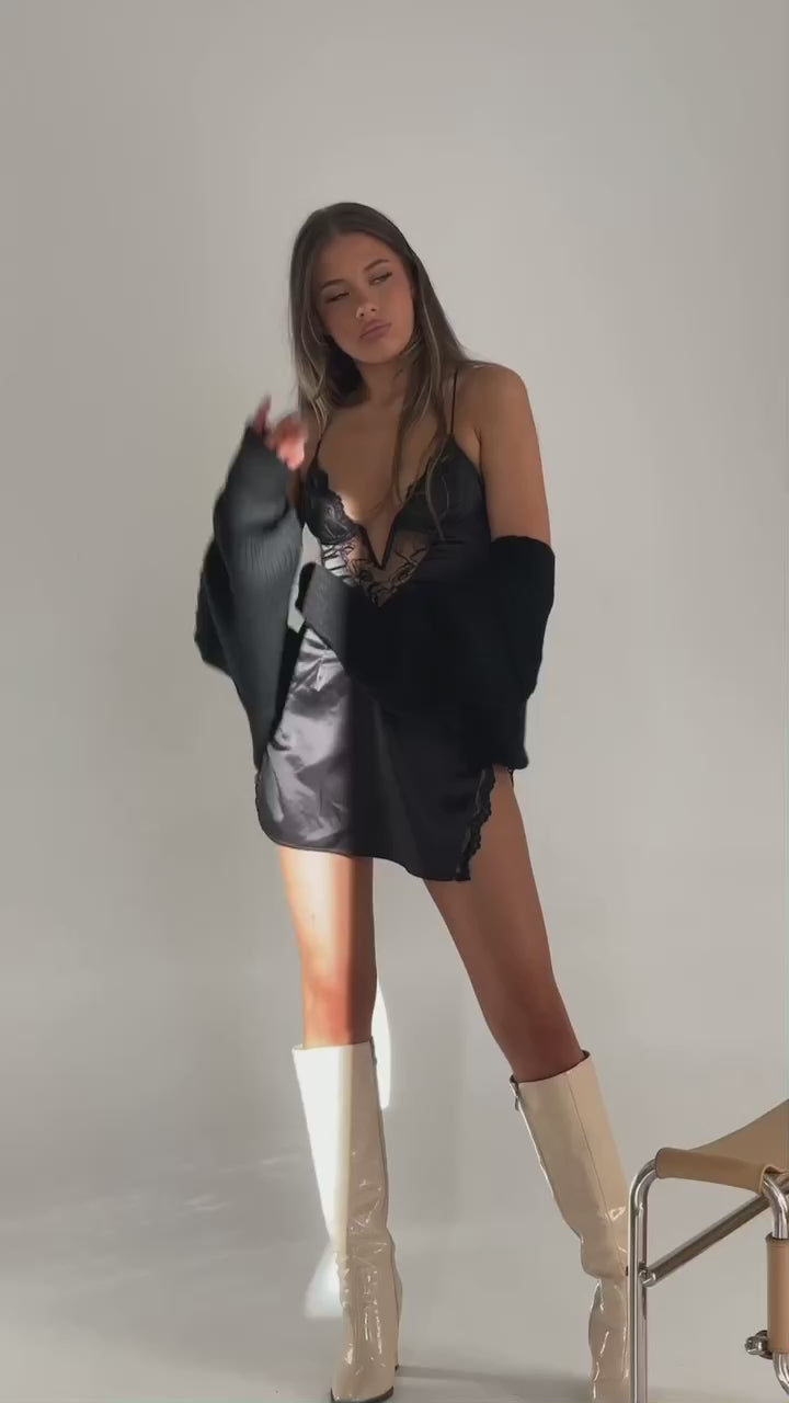 Queen Energy Black Lace Satin Mini Dress - Mermaid Way Video