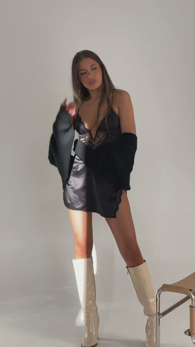 Queen Energy Black Lace Satin Mini Dress - Mermaid Way Video