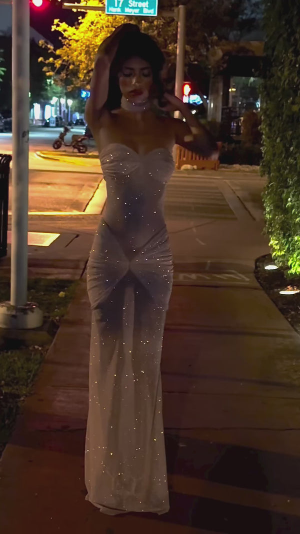 shiny mesh dress Silver Glitter Mesh Dress | Asymmetric