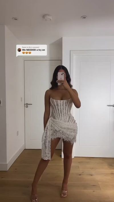Lace Lure Corset Draped White Mini Dress - Mermaid Way Video