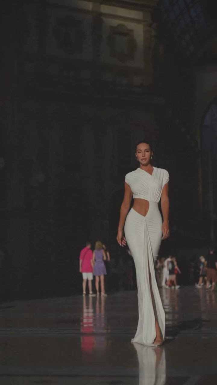 Heart Song White Cut-Out Draped Maxi Dress – Product Video