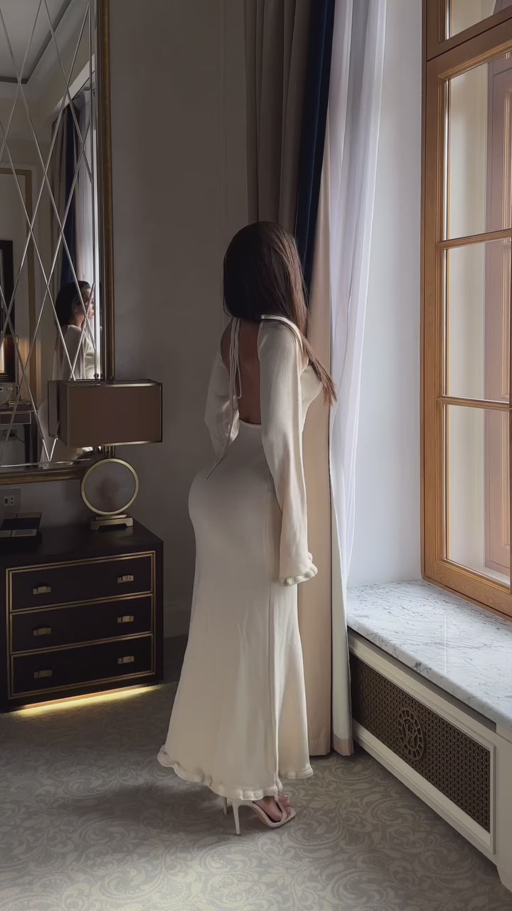 Vanilla Kiss Ivory Cloud-Knit Open Back Maxi Dress-