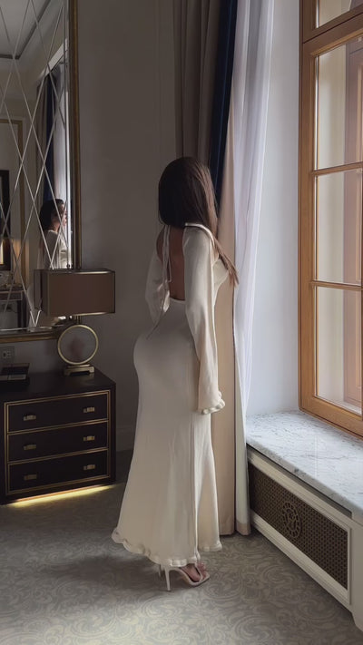 Vanilla Kiss Ivory Cloud-Knit Open Back Maxi Dress-