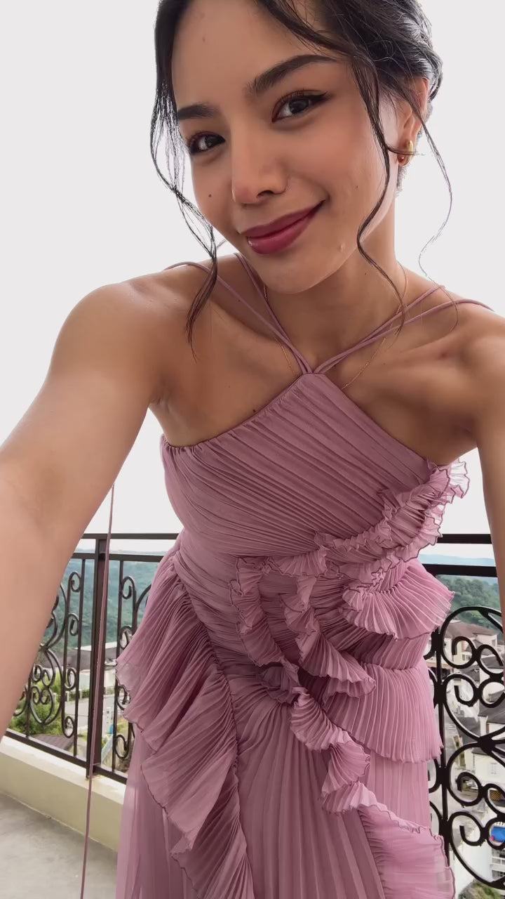 Tea Rose Pink Pleated Midi Dress