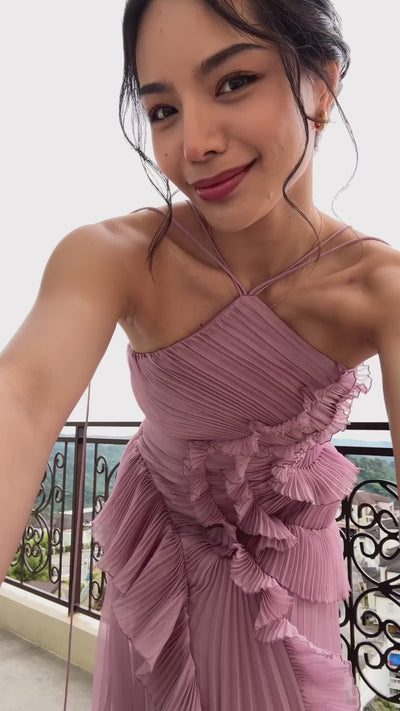 Tea Rose Pink Pleated Midi Dress