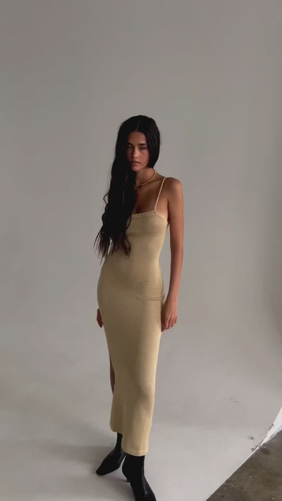 Bare Muse Khaki Cloud-Knit Maxi Dress-