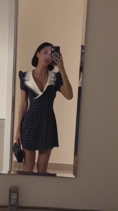 Fiorella Polka Dot Vintage Mini Dress - Blue / S - Mermaid Way