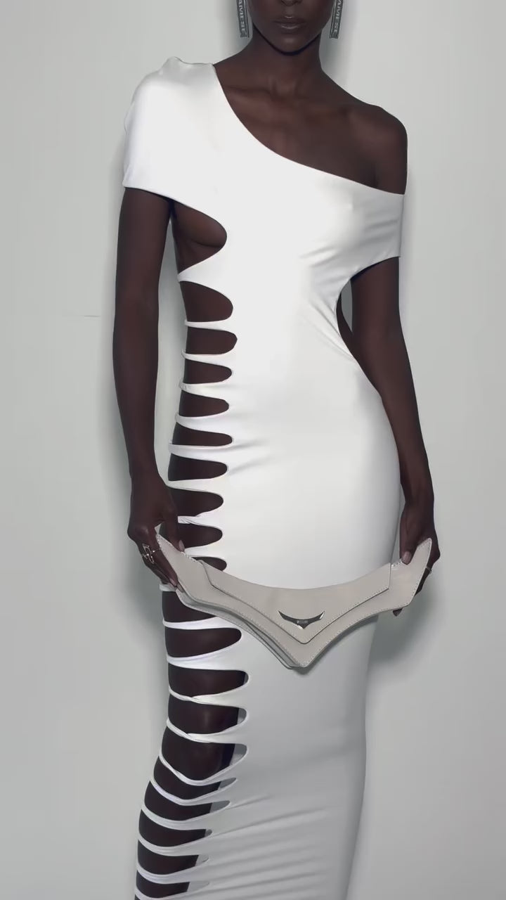Fantasy One Shoulder White Bodycon Slit Maxi Dress – Product Video