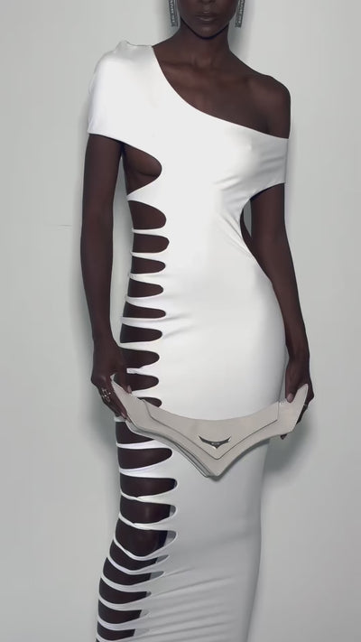 Fantasy One Shoulder Bodycon Slit Maxi Dress