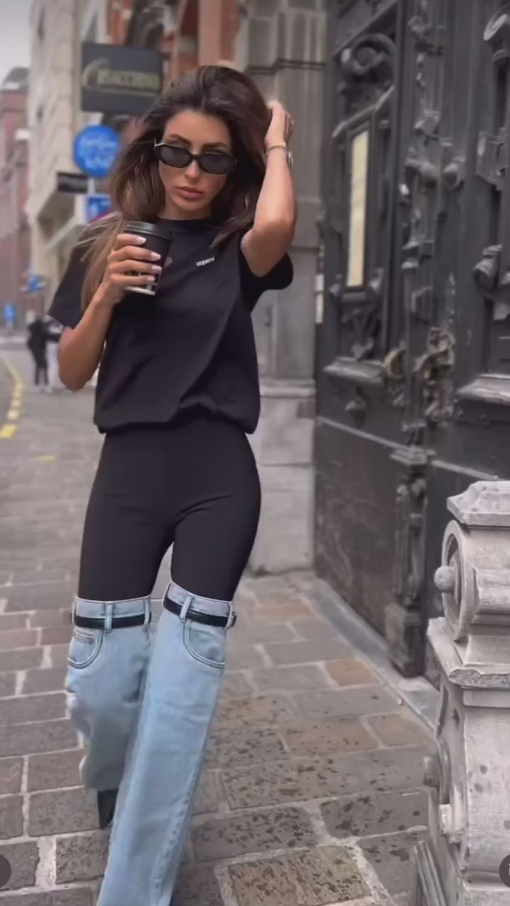 Urban Chic Denim Hybrid Flare Pants - Modern High-Waist Style