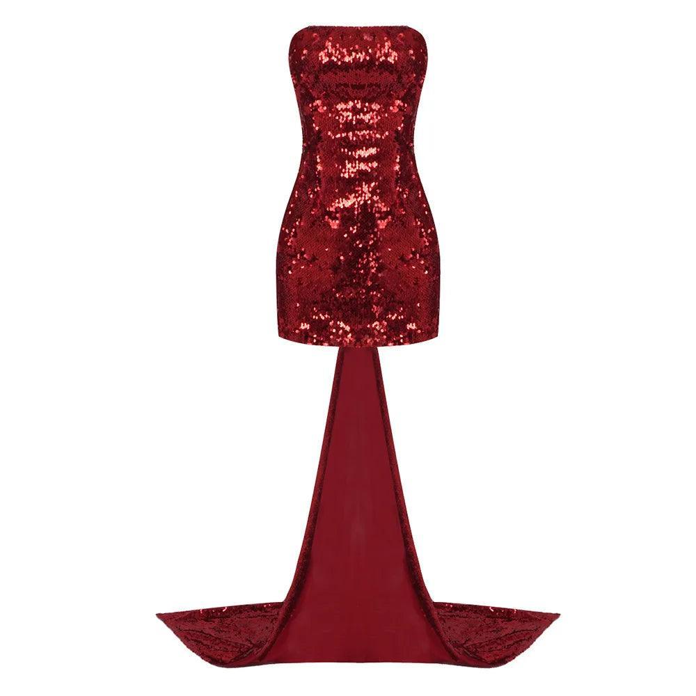 Pride And Prejudice Sequin Bow Mini Dress - Red / XS - Mermaid Way