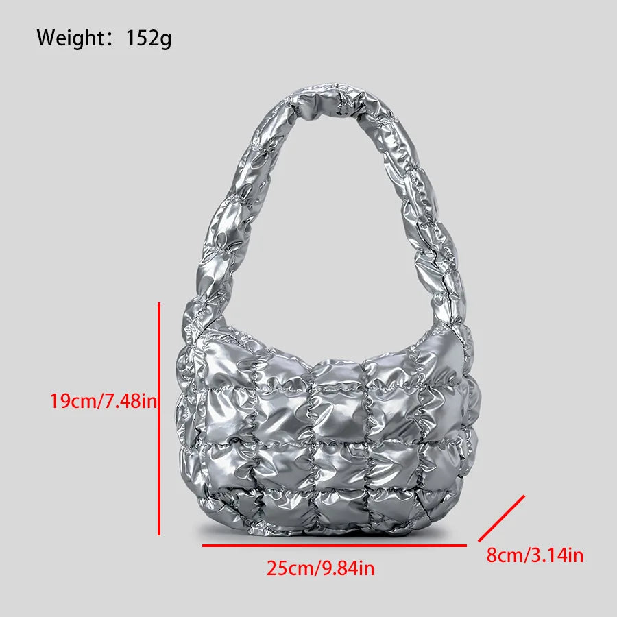 Pufira Ruched Quilted Hobos Shoulder Bag - Silver - Mermaid Way