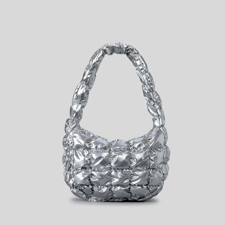 Pufira Ruched Quilted Hobos Shoulder Bag - Silver- Mermaid Way