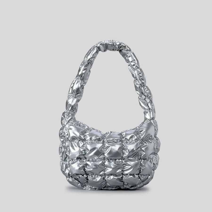 Pufira Ruched Quilted Hobos Shoulder Bag - Silver- Mermaid Way