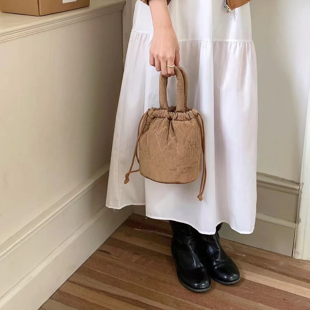 Quilora Fashion Quilted Padded Bucket Bag - Brown - Mermaid Way