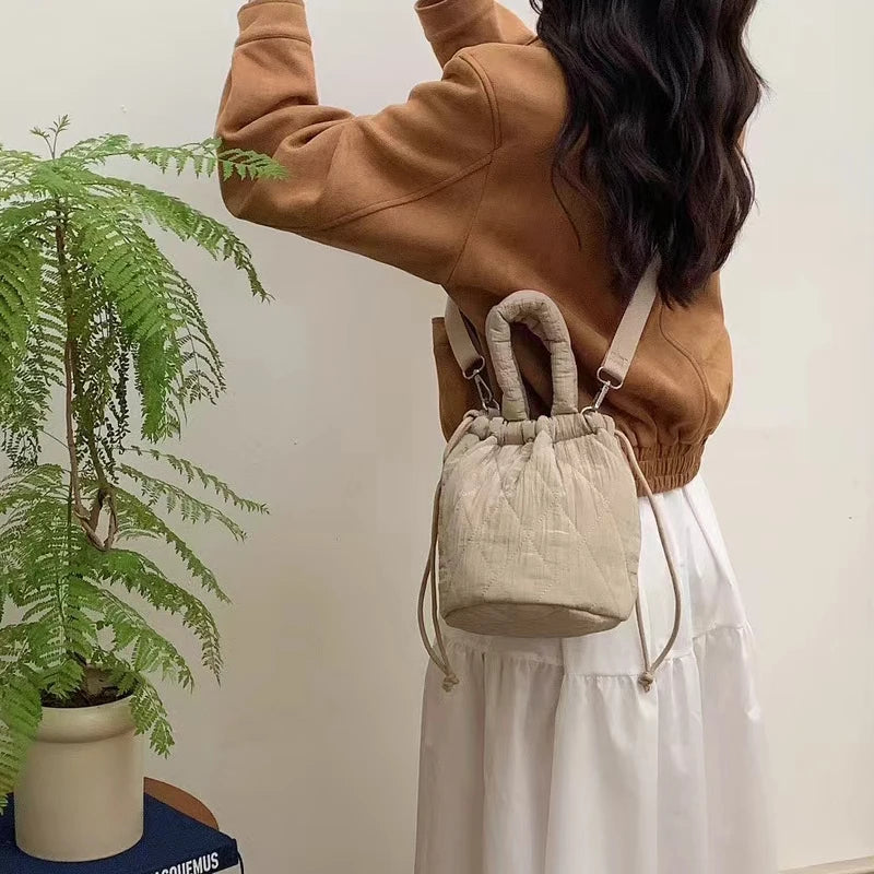 Quilora Fashion Quilted Padded Bucket Bag - Beige - Mermaid Way