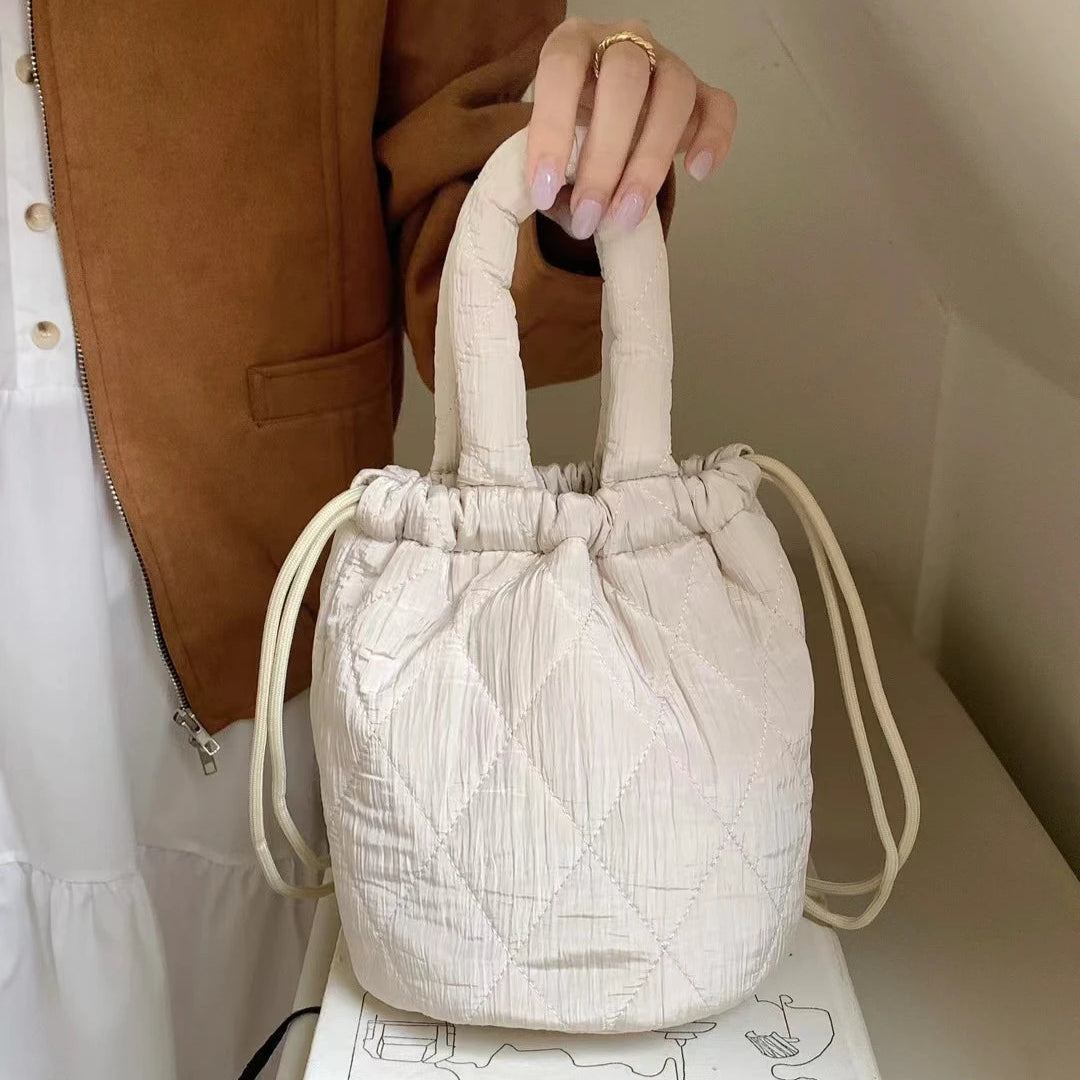 Quilora Fashion Quilted Padded Bucket Bag - Beige - Mermaid Way