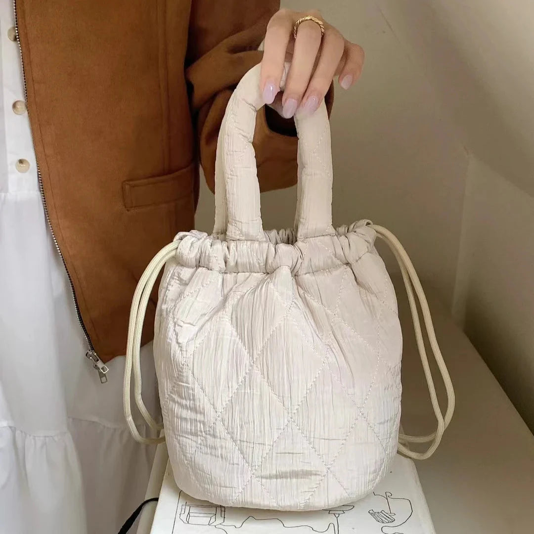 Quilora Fashion Quilted Padded Bucket Bag - Beige - Mermaid Way