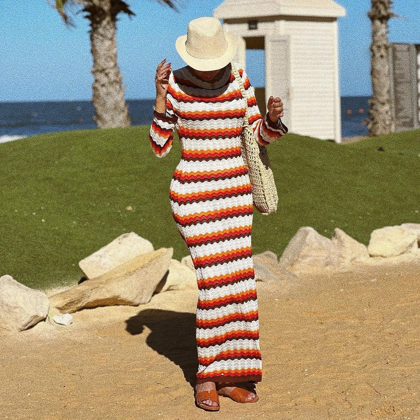 Rainbow Wishes Cotton Knitted Maxi Dress - Red & White / S - Mermaid Way