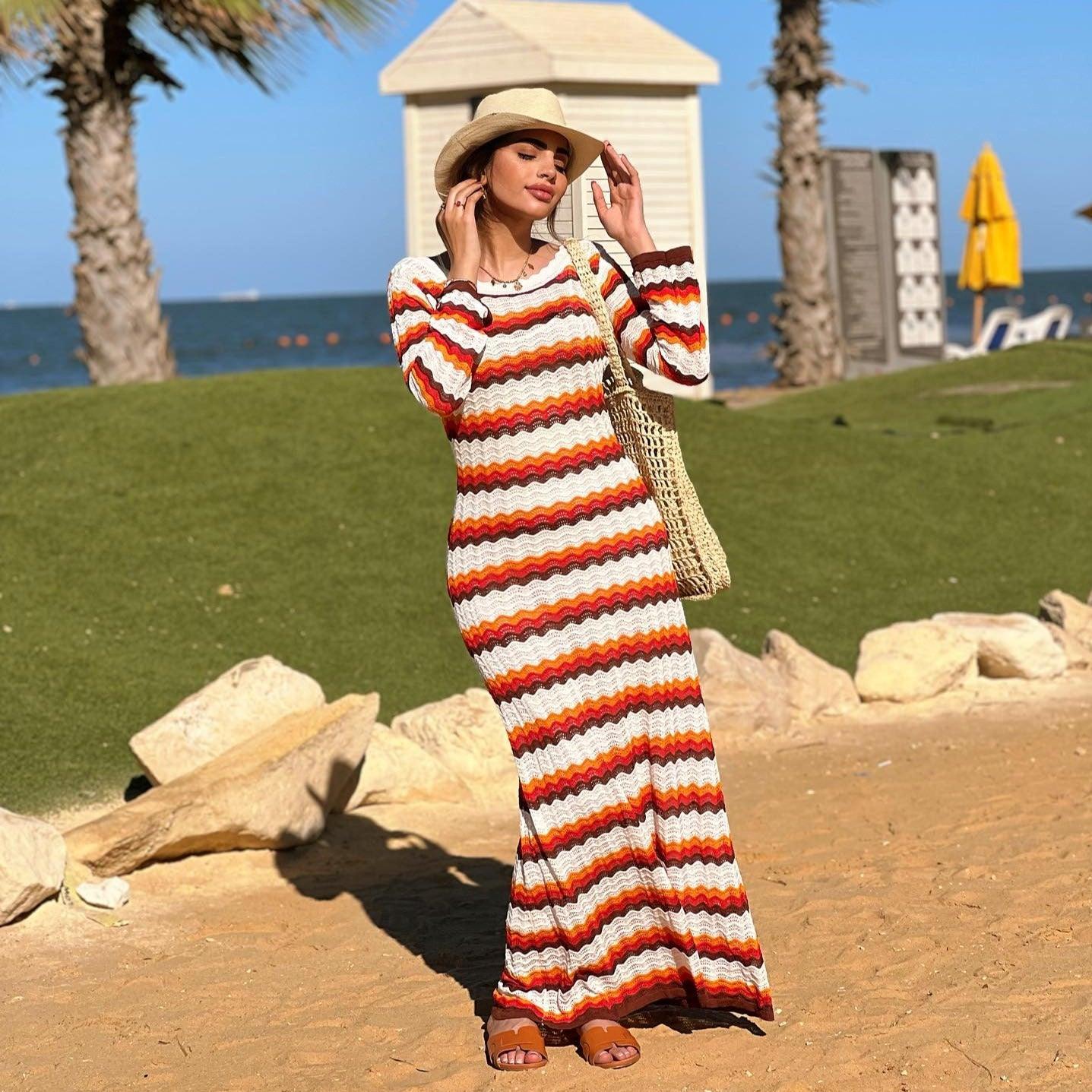 Rainbow Wishes Cotton Knitted Maxi Dress - Mermaid Way Red & White / M Rainbow Wishes Cotton Knitted Maxi Dress - Mermaid Way Red & White / M