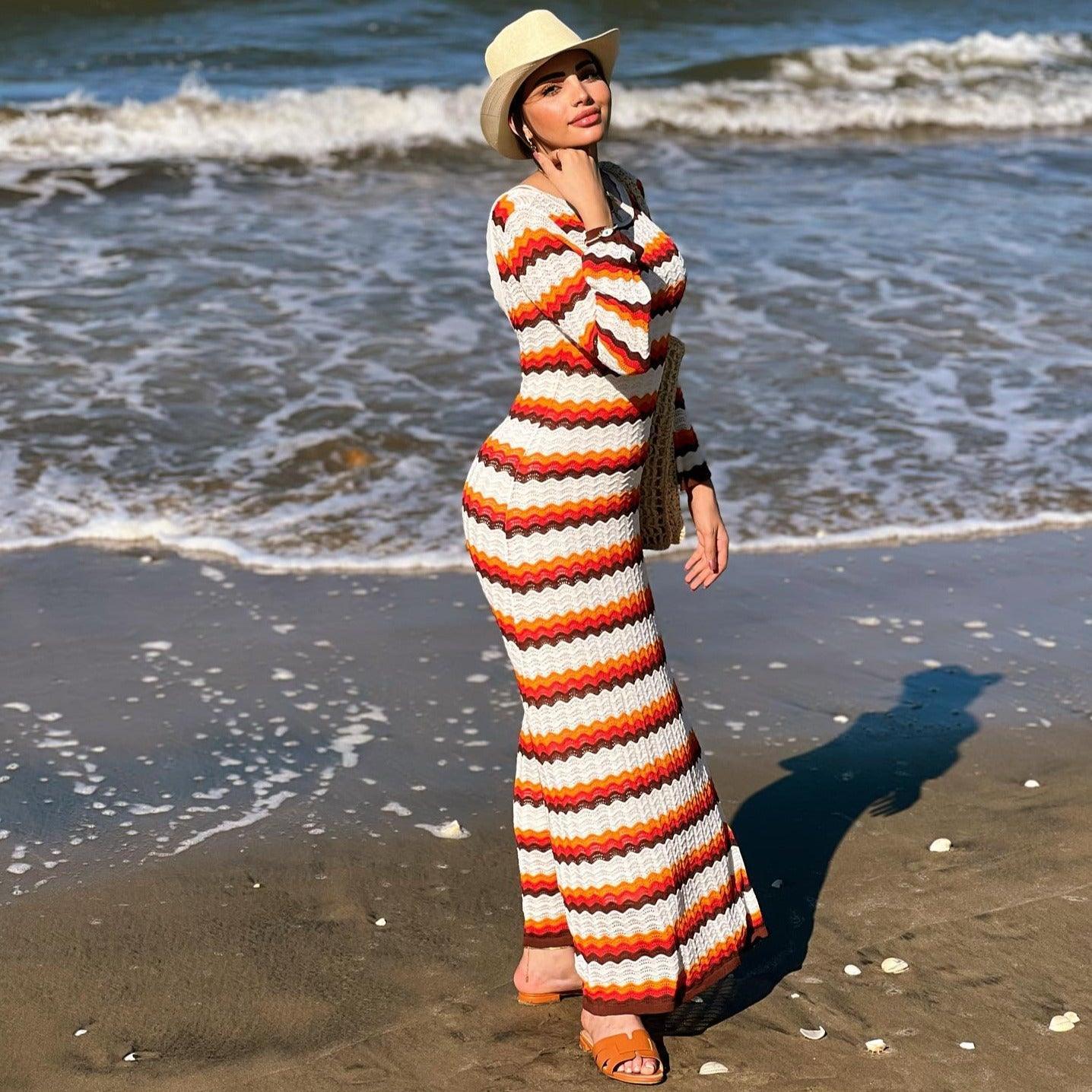 Rainbow Wishes Cotton Knitted Maxi Dress - Mermaid Way Red & White / M Rainbow Wishes Cotton Knitted Maxi Dress - Mermaid Way Red & White / M