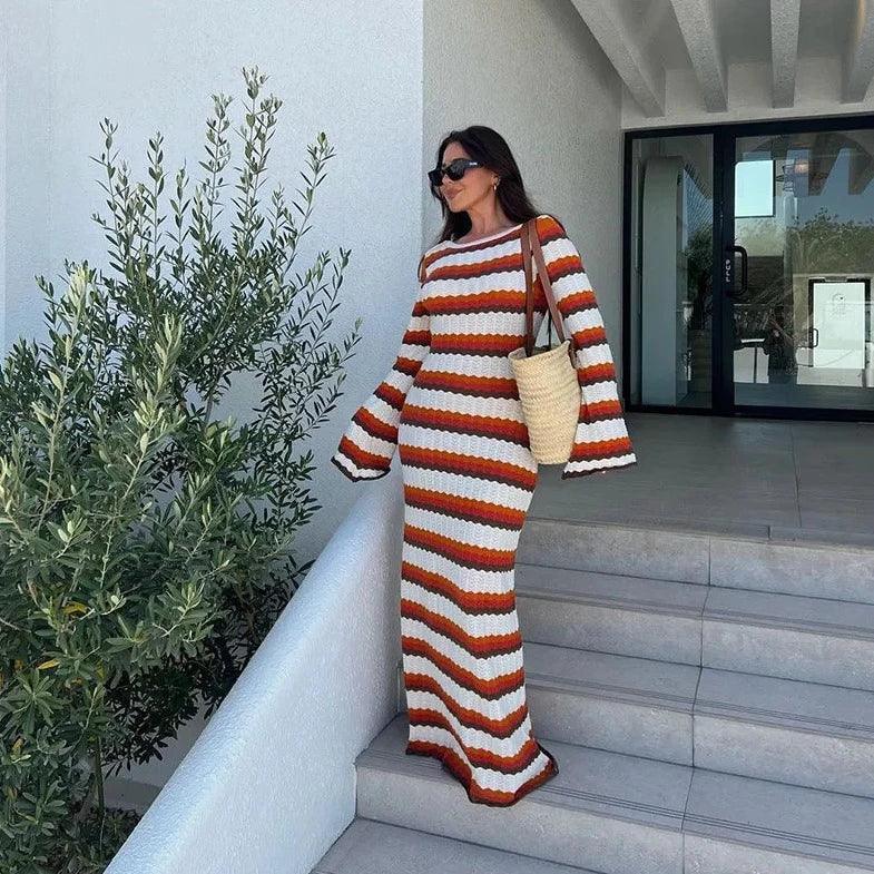Rainbow Wishes Cotton Knitted Maxi Dress - Mermaid Way Red & White / M Rainbow Wishes Cotton Knitted Maxi Dress - Mermaid Way Red & White / M