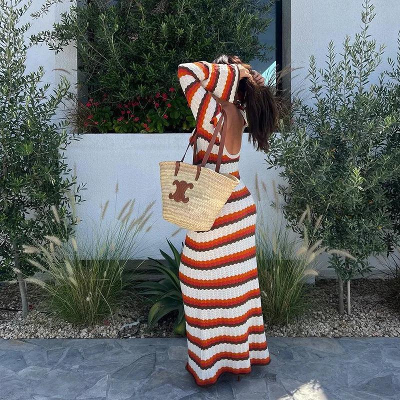 Rainbow Wishes Cotton Knitted Maxi Dress - Mermaid Way Red & White / M Rainbow Wishes Cotton Knitted Maxi Dress - Mermaid Way Red & White / M