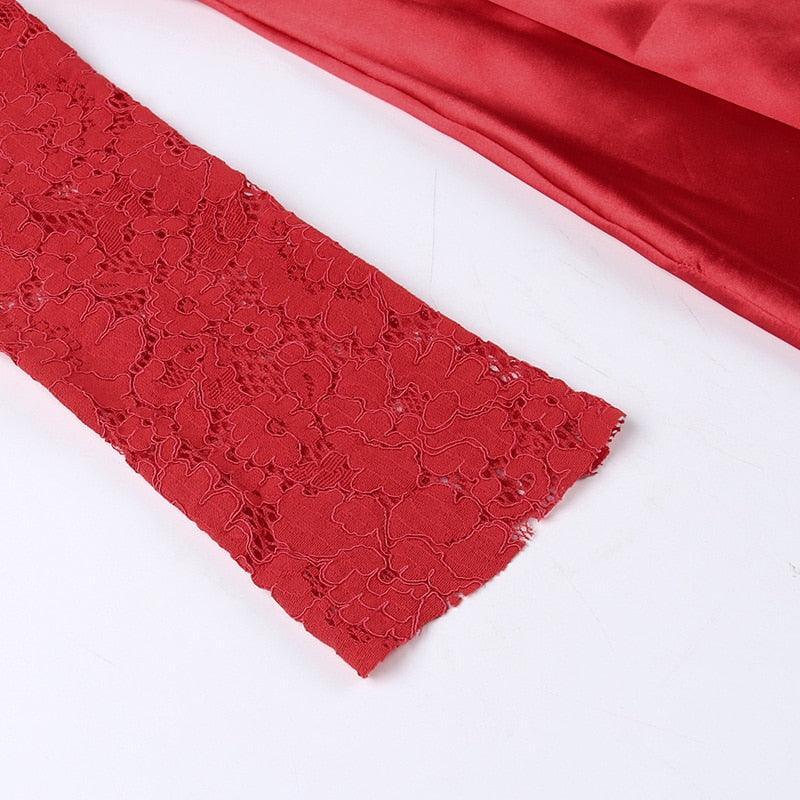 strapless open back dress Red Dahlia Satin and Lace Mini Dress