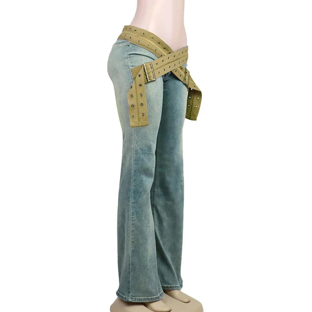 Retro Ride Strap Up Stonewash Jeans - Denim / XS - Mermaid Way