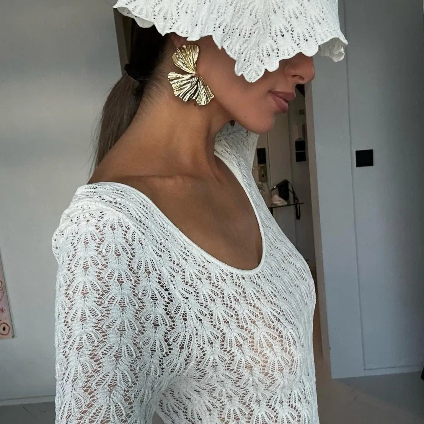 Reve Crochet Flare Sleeve Maxi Dress in Ivory Reve Crochet Flare Sleeve Maxi Dress in Ivory