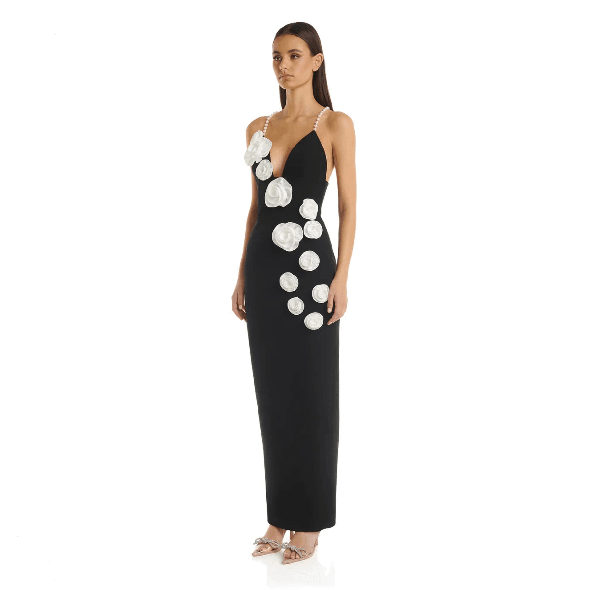 Riverside 3D Flower Maxi Dress - Black Floral Silhouette Black / S Riverside 3D Flower Maxi Dress - Black Floral Silhouette Black / S